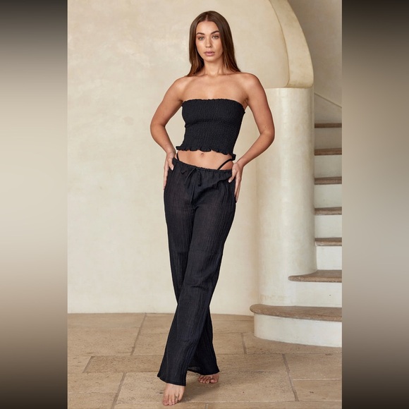 Monday Swimwear Belize Crinkle Linen Beach Pants, Black, S - Picture 6 of 15